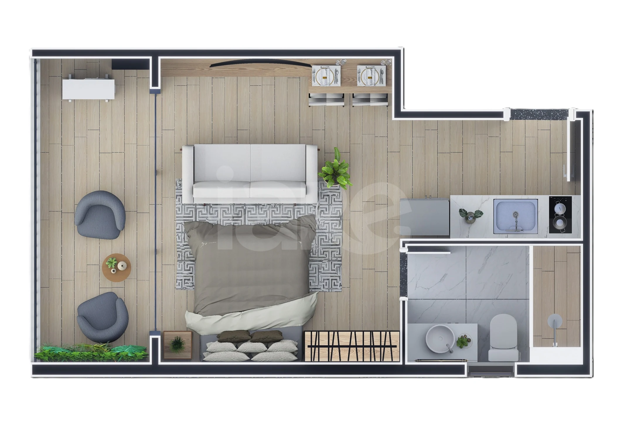 Planta — Studio 32,11 m²
