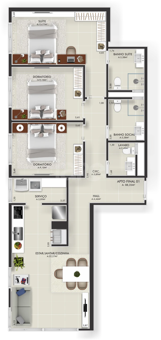 Planta — Apartamento 122,33 m²