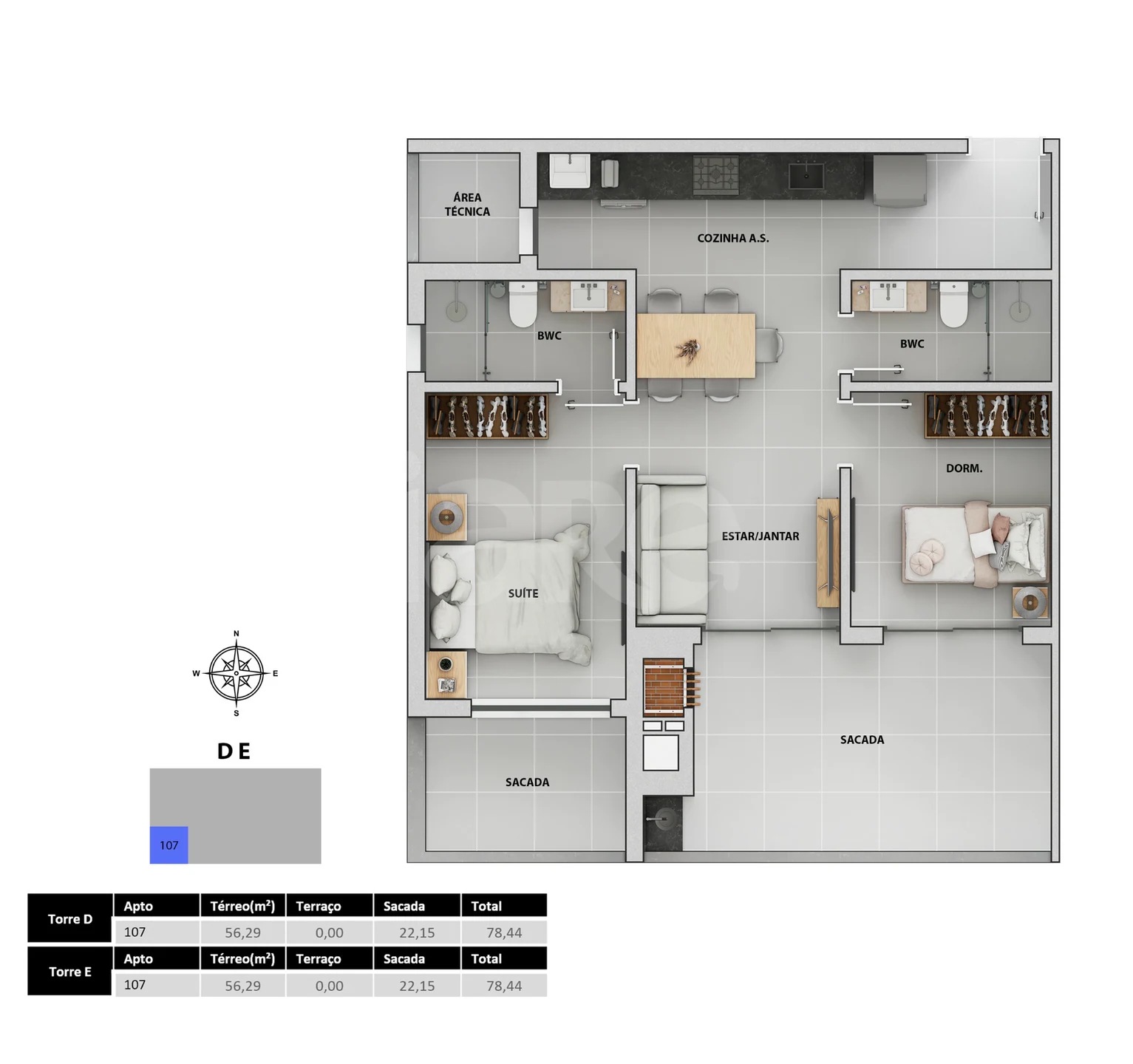 Planta — Apartamento 78,44 m²