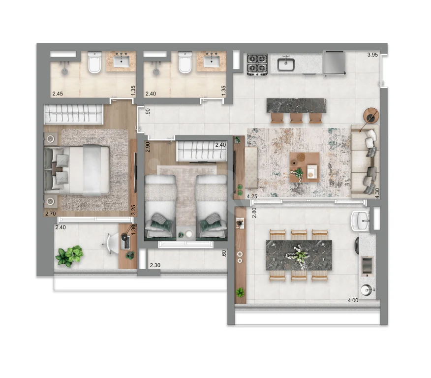 Planta — Apartamento 70,5 m²