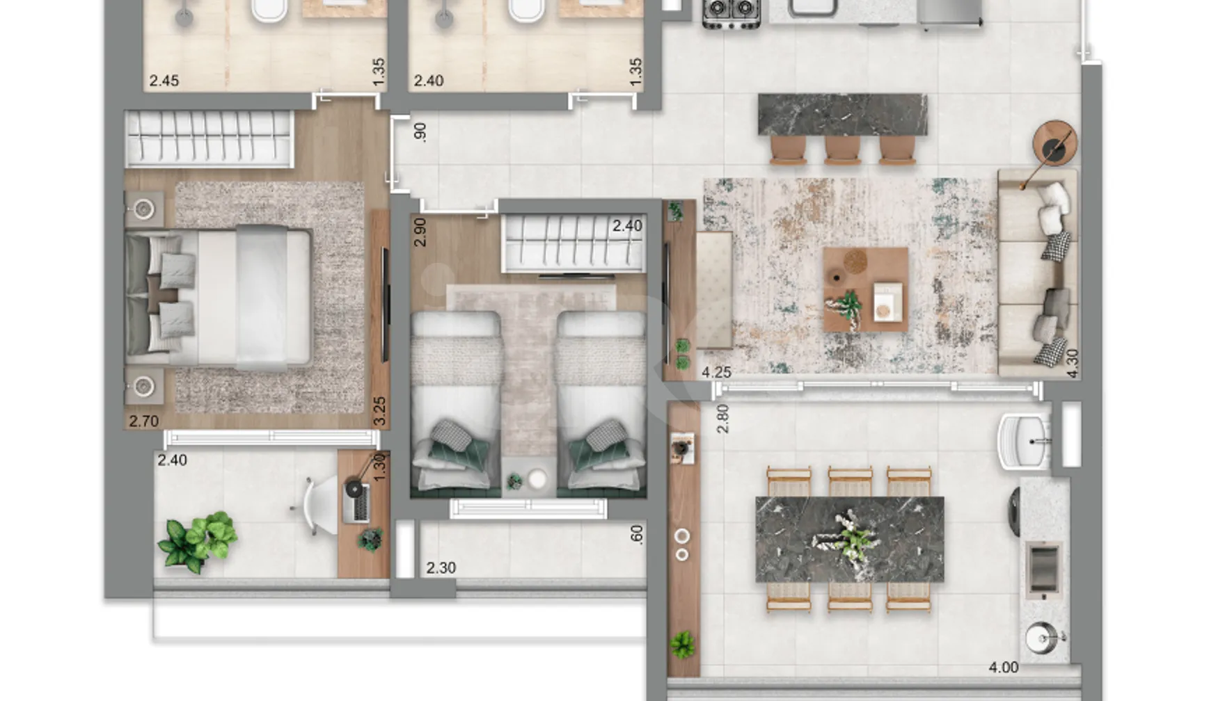 Planta — Apartamento 70,5 m²