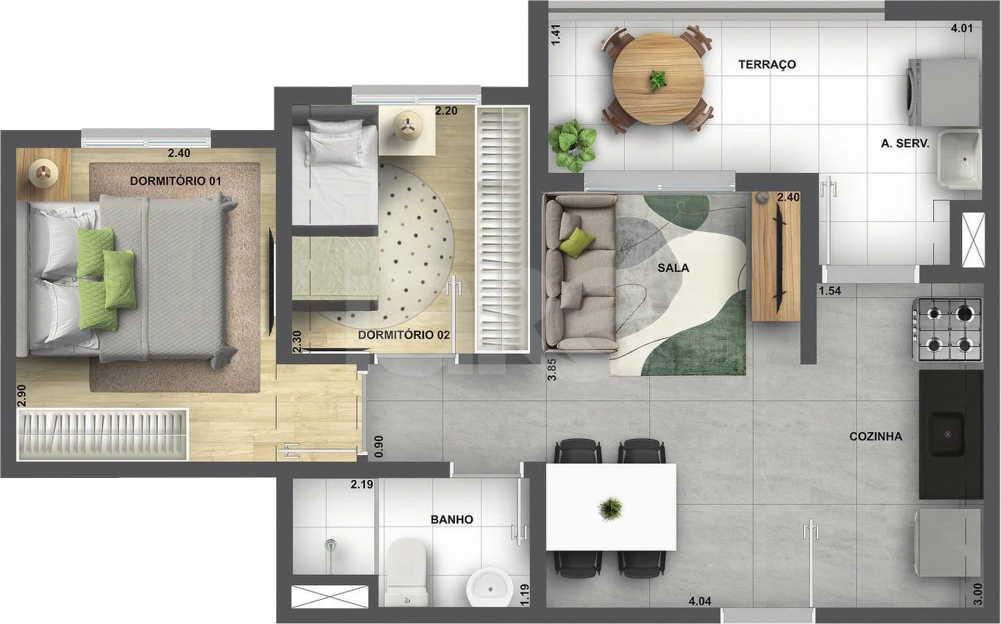 Planta — Apartamento 44,3 m²