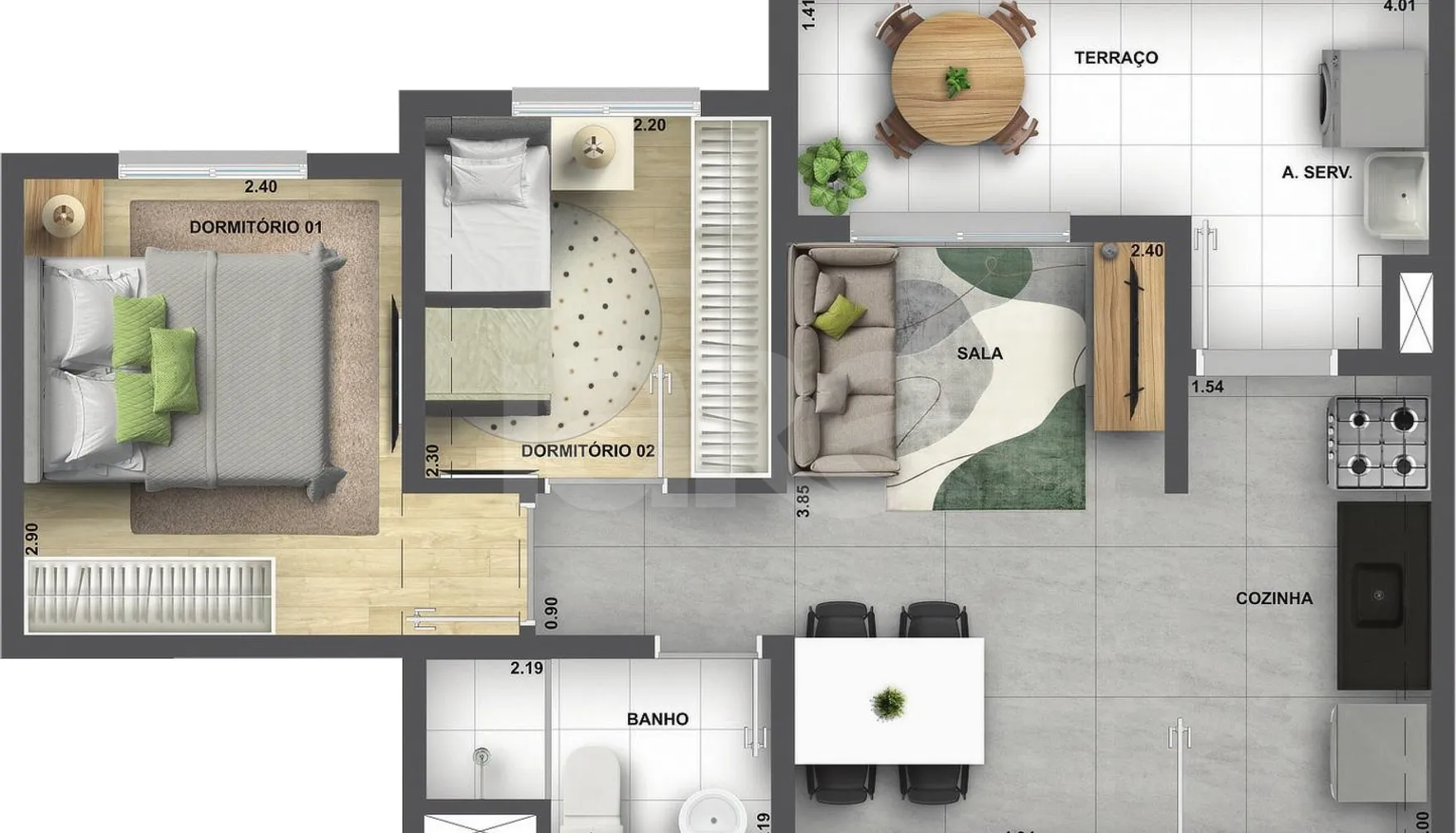 Planta — Apartamento 44,3 m²