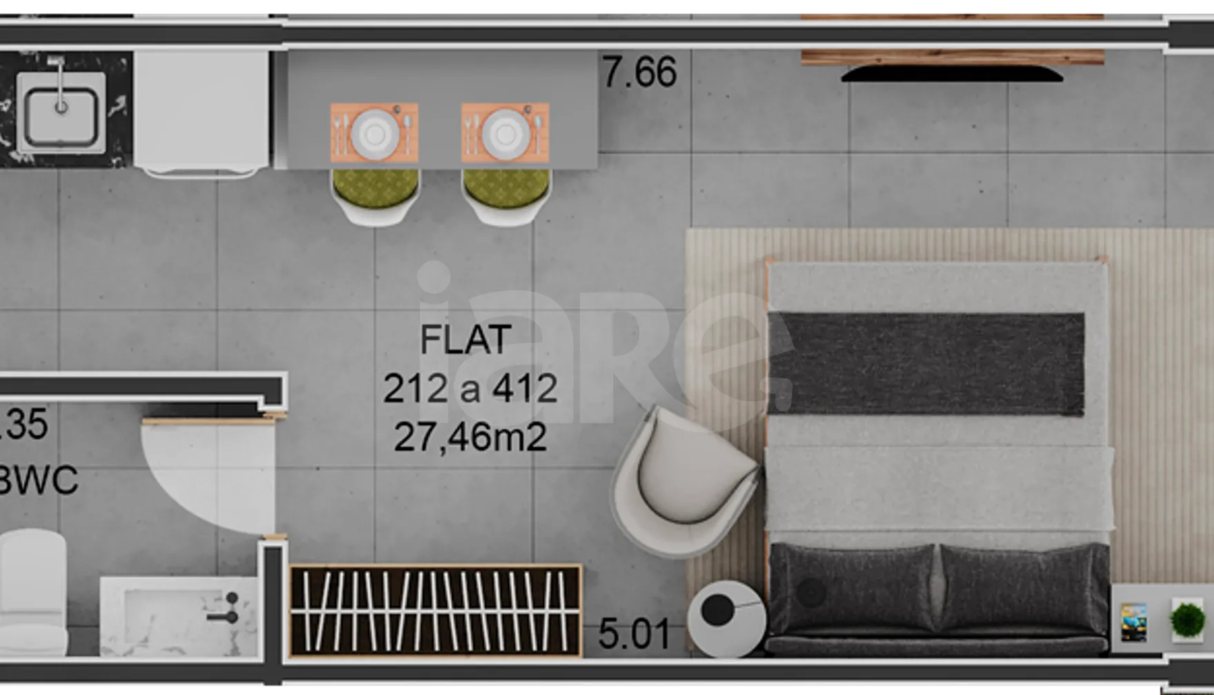 Planta — Studio 27,81 m²
