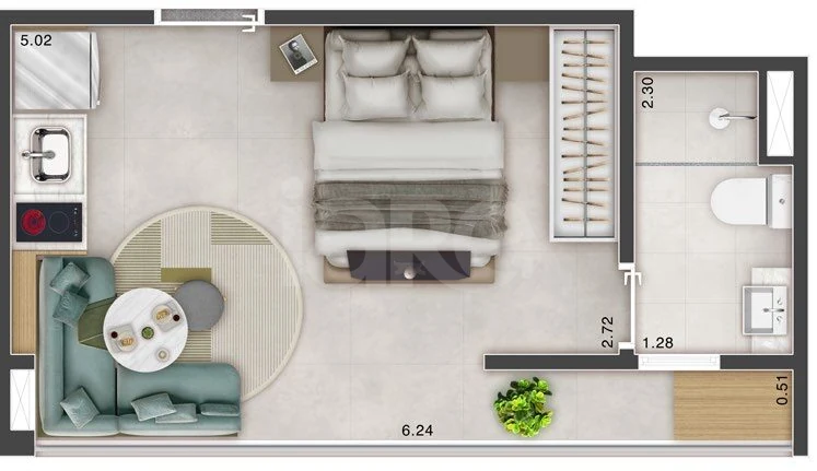 Planta — Studio 24,46 m²