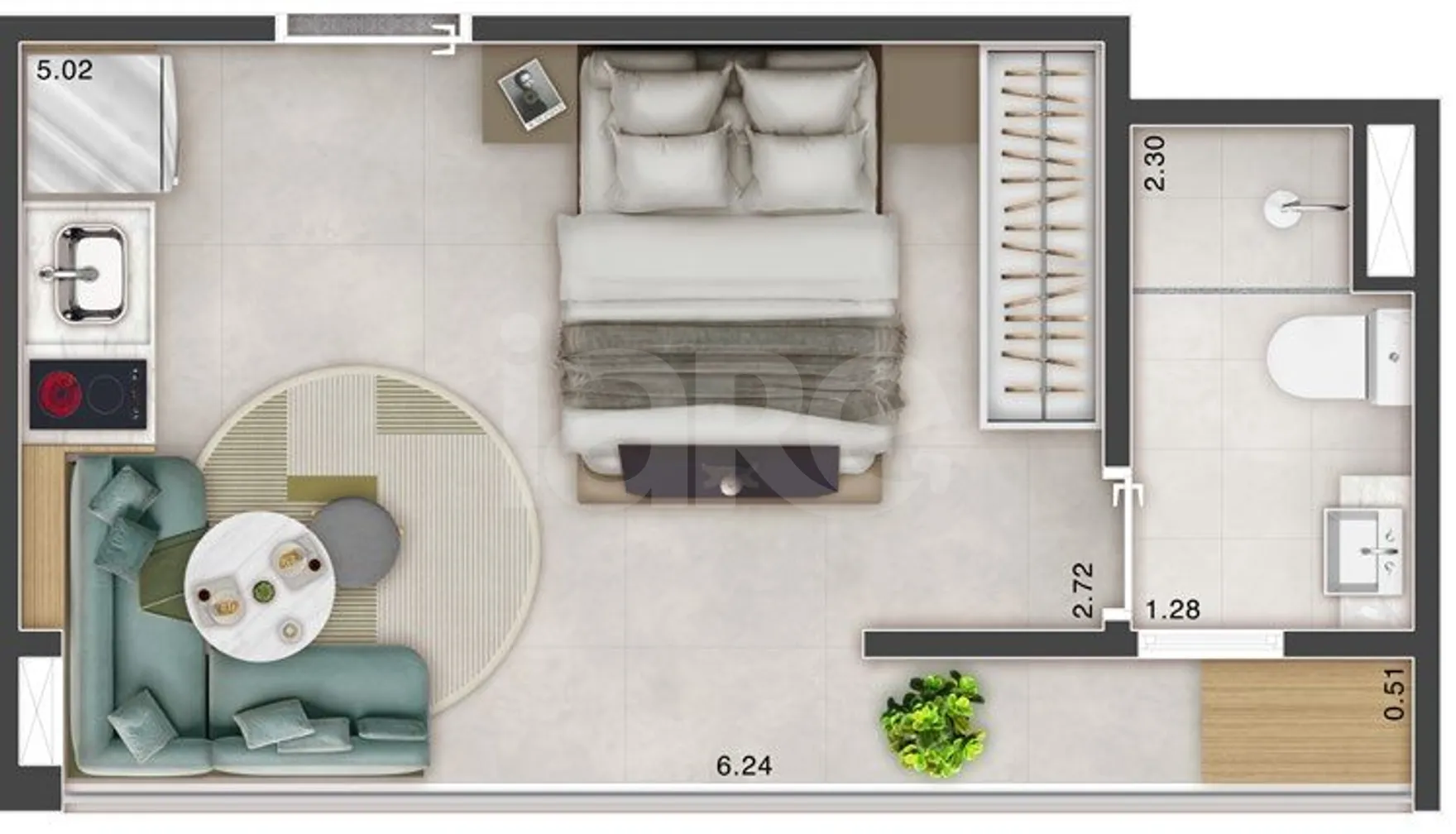Planta — Studio 24,46 m²