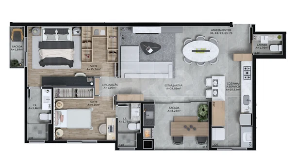 Planta — Apartamento 89,95 m²