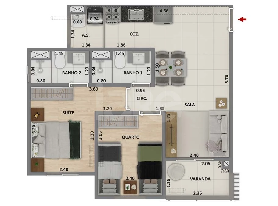 Planta — Apartamento 52,6 m²
