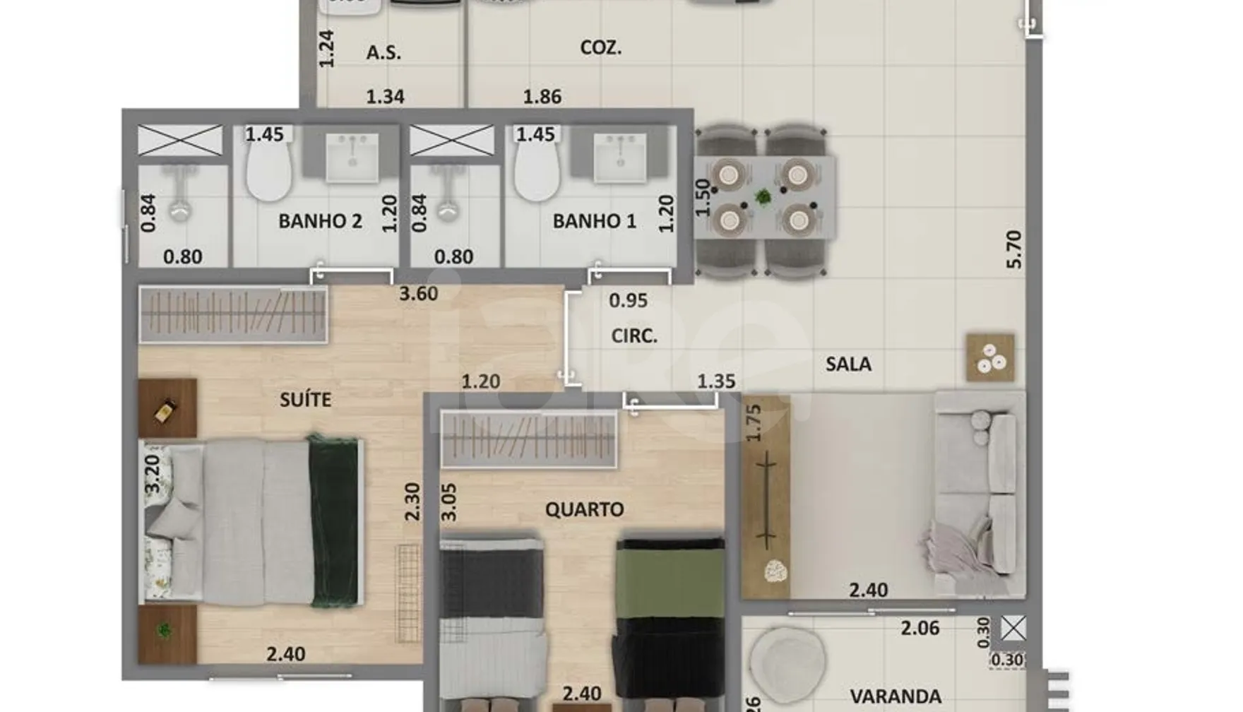 Planta — Apartamento 52,6 m²