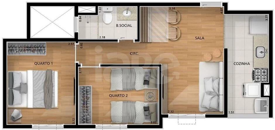 Planta — Apartamento 43,15 m²