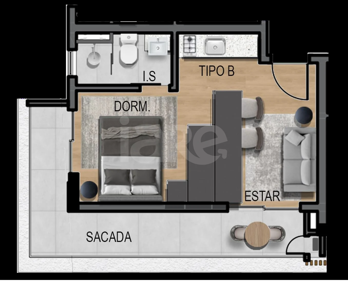 Planta — Studio 31,64 m²