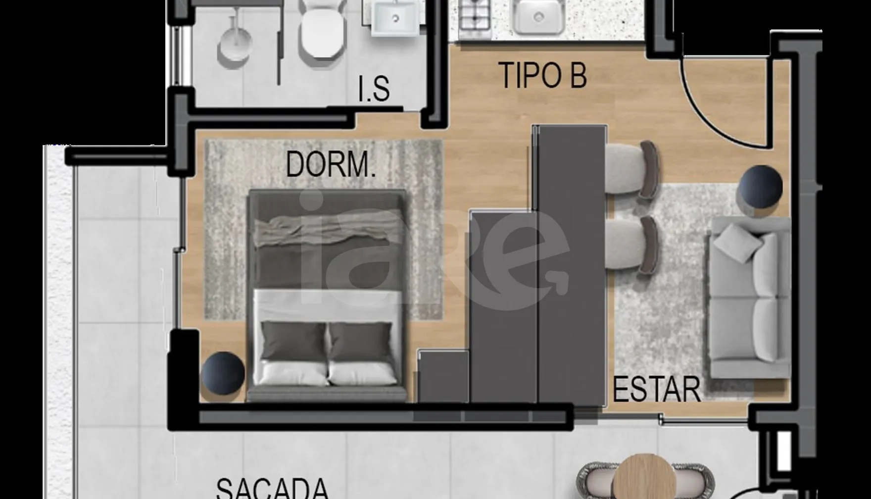 Planta — Studio 31,64 m²