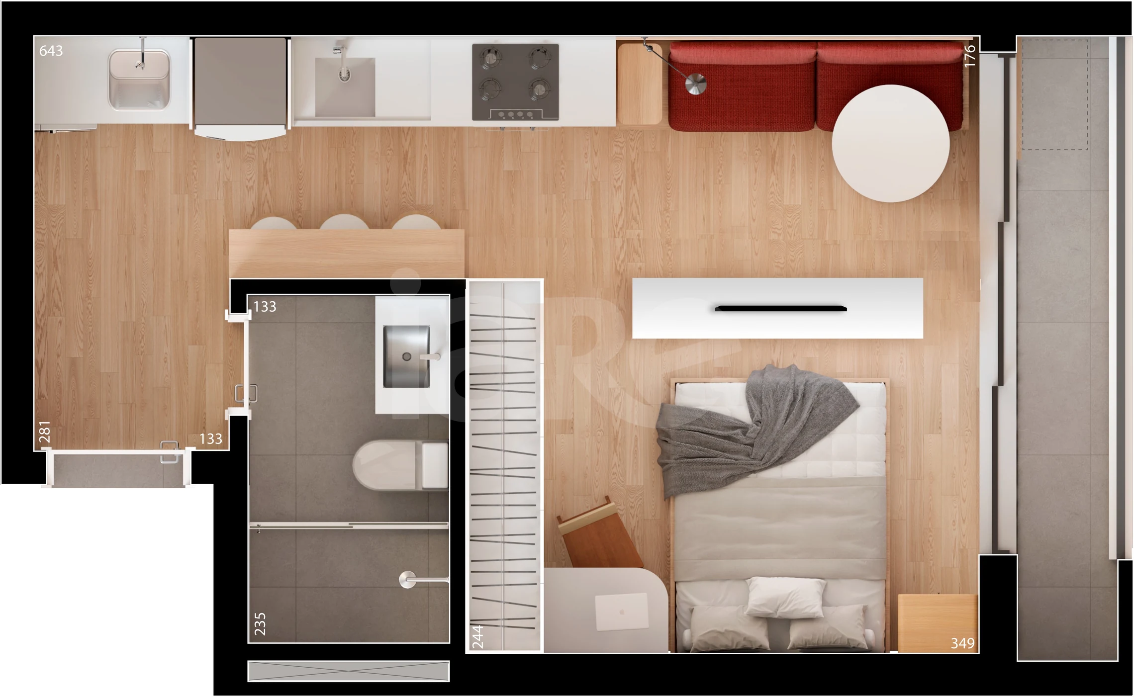 Planta — Studio 29,75 m²