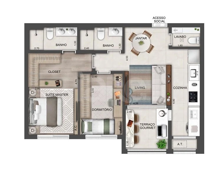 Planta — Apartamento 70,05 m²