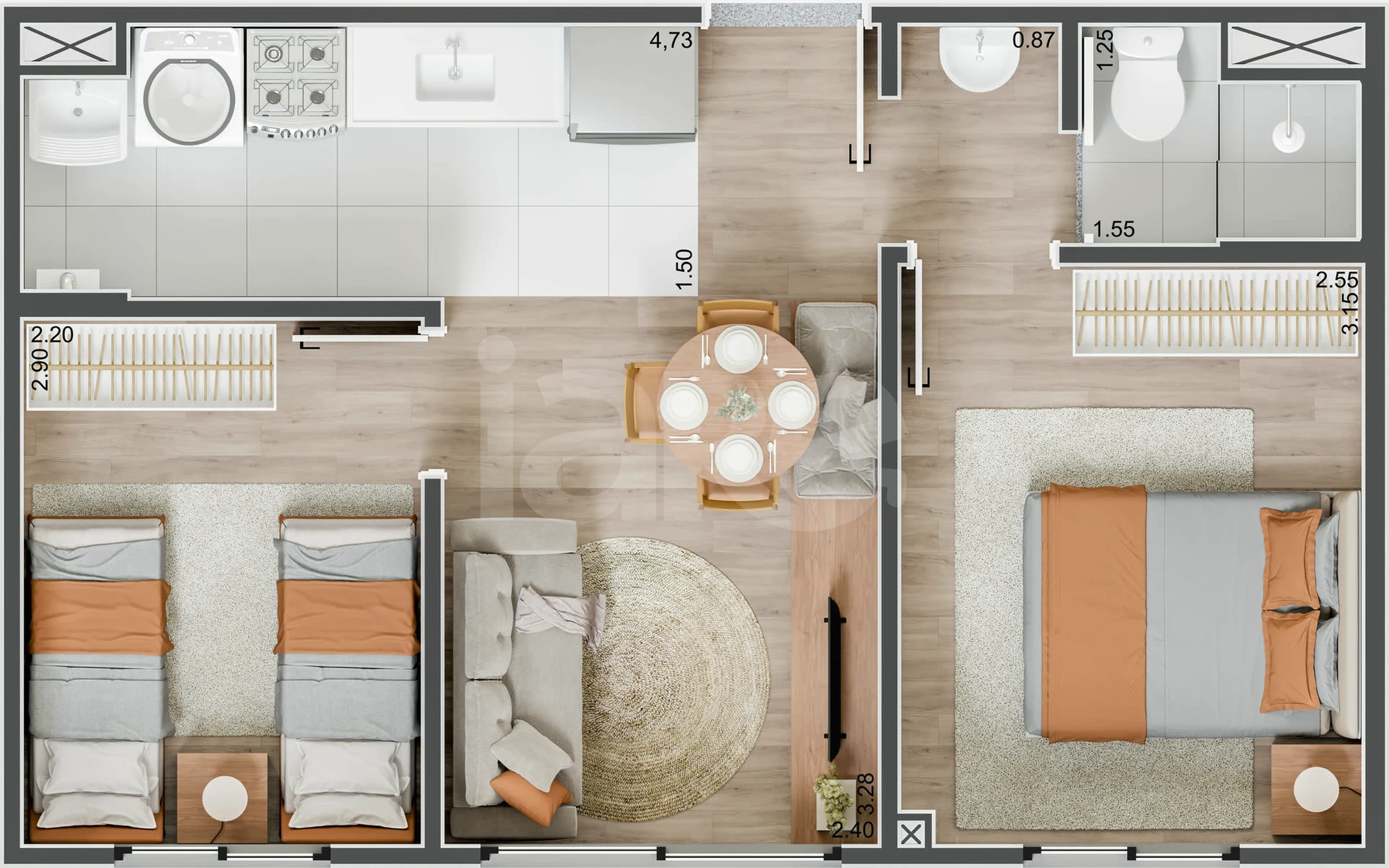 Planta — Apartamento 35,79 m²