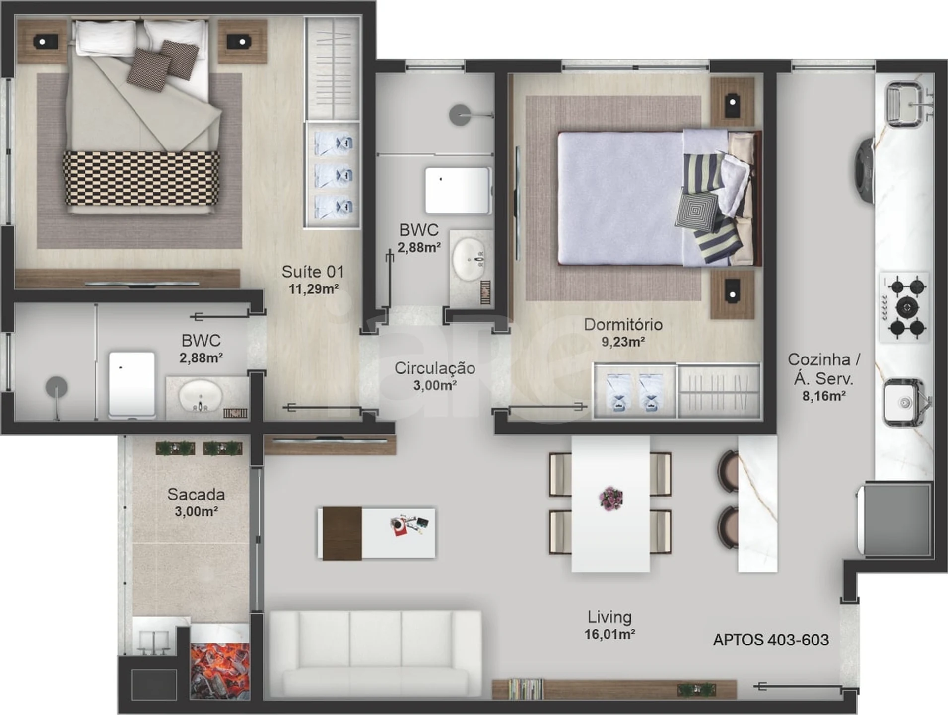 Planta — Apartamento 61,82 m²