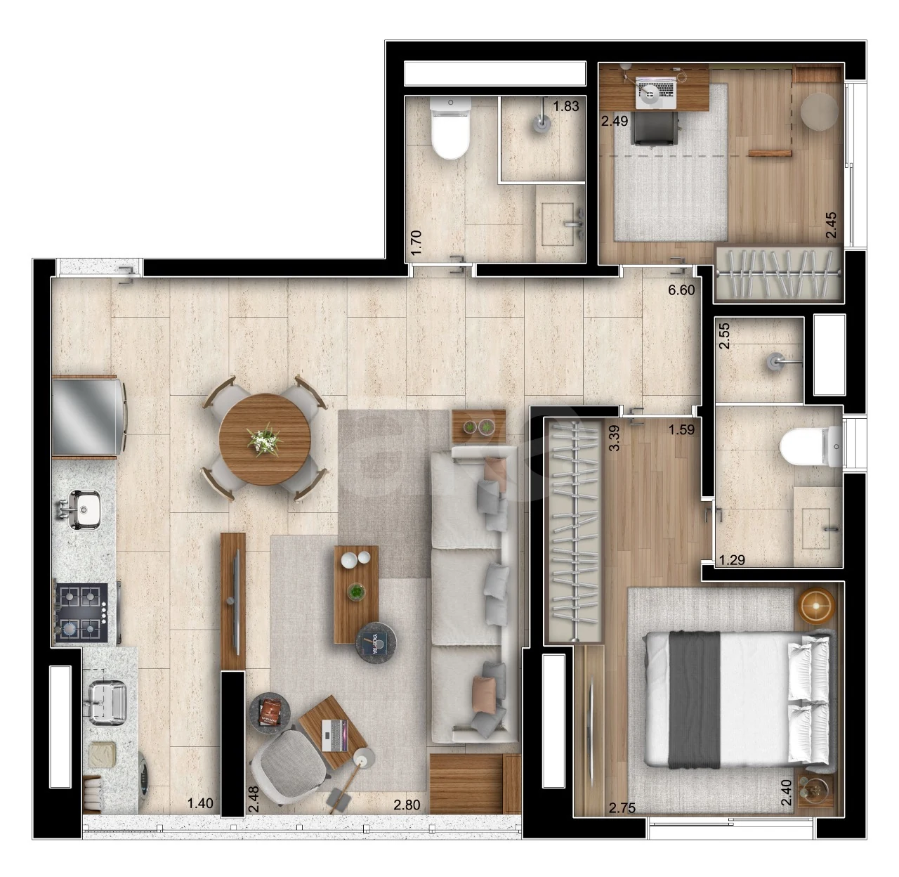 Planta — Apartamento 58,97 m²