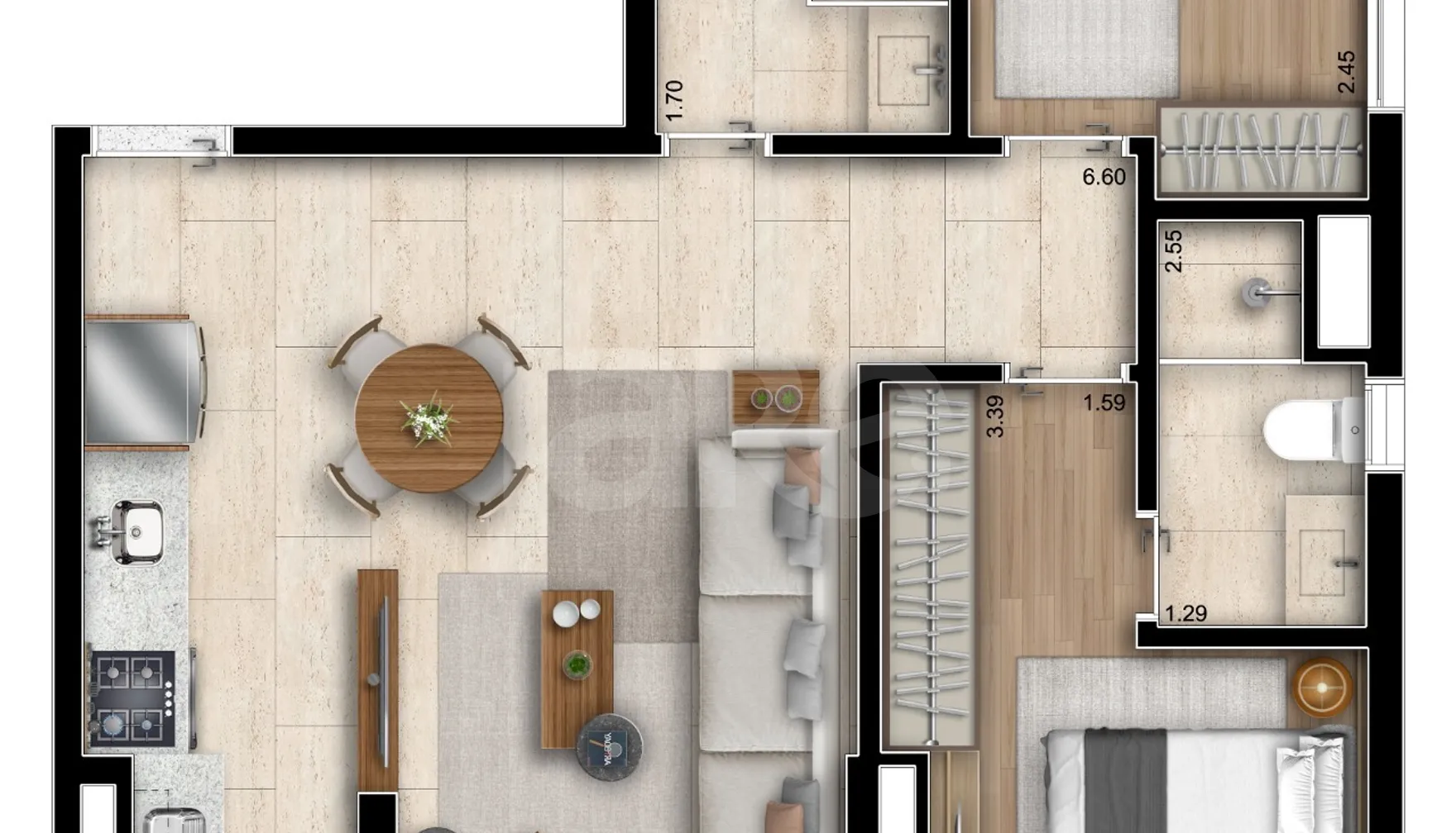 Planta — Apartamento 58,97 m²