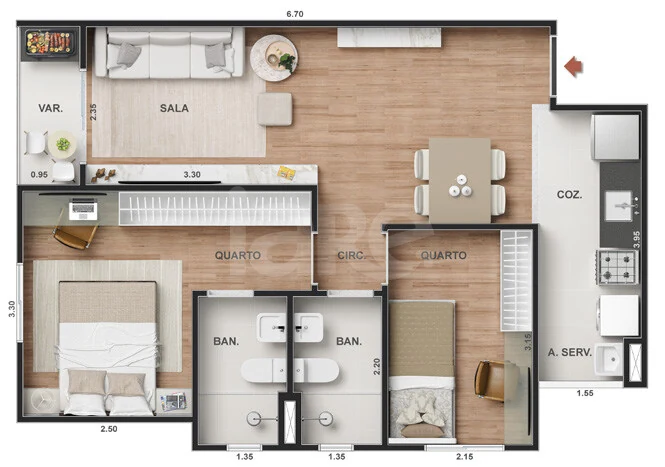 Planta — Apartamento 50,8 m²