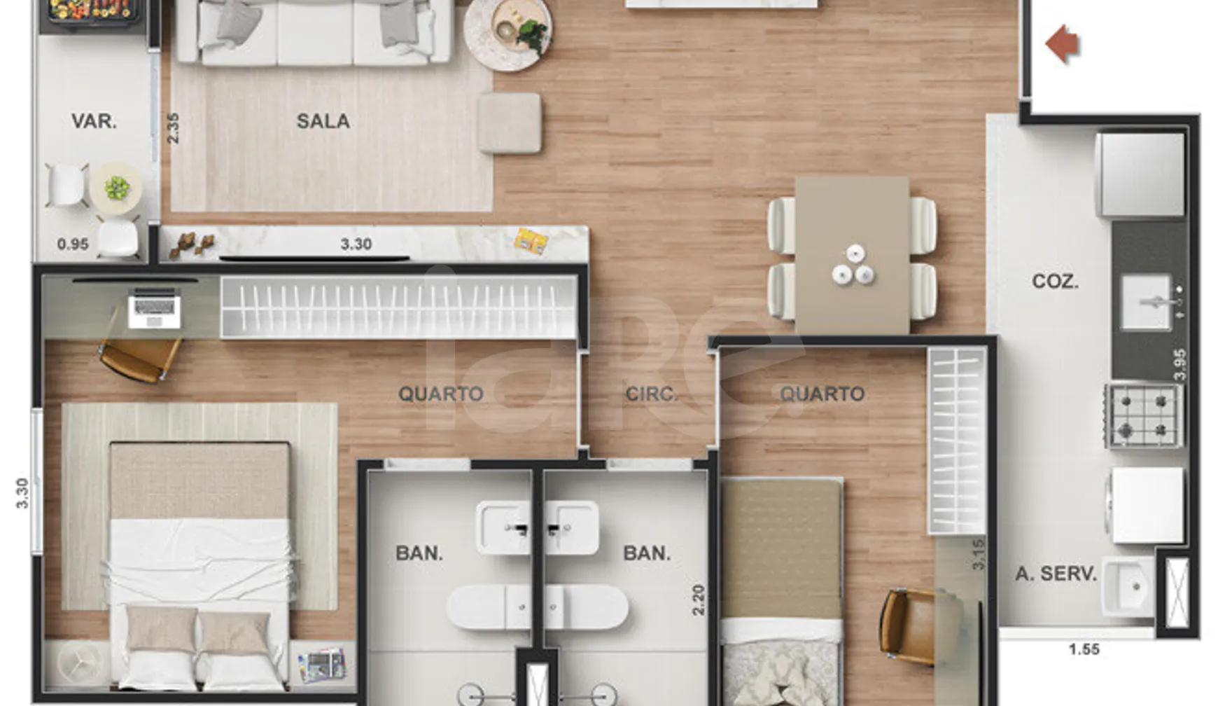 Planta — Apartamento 50,8 m²