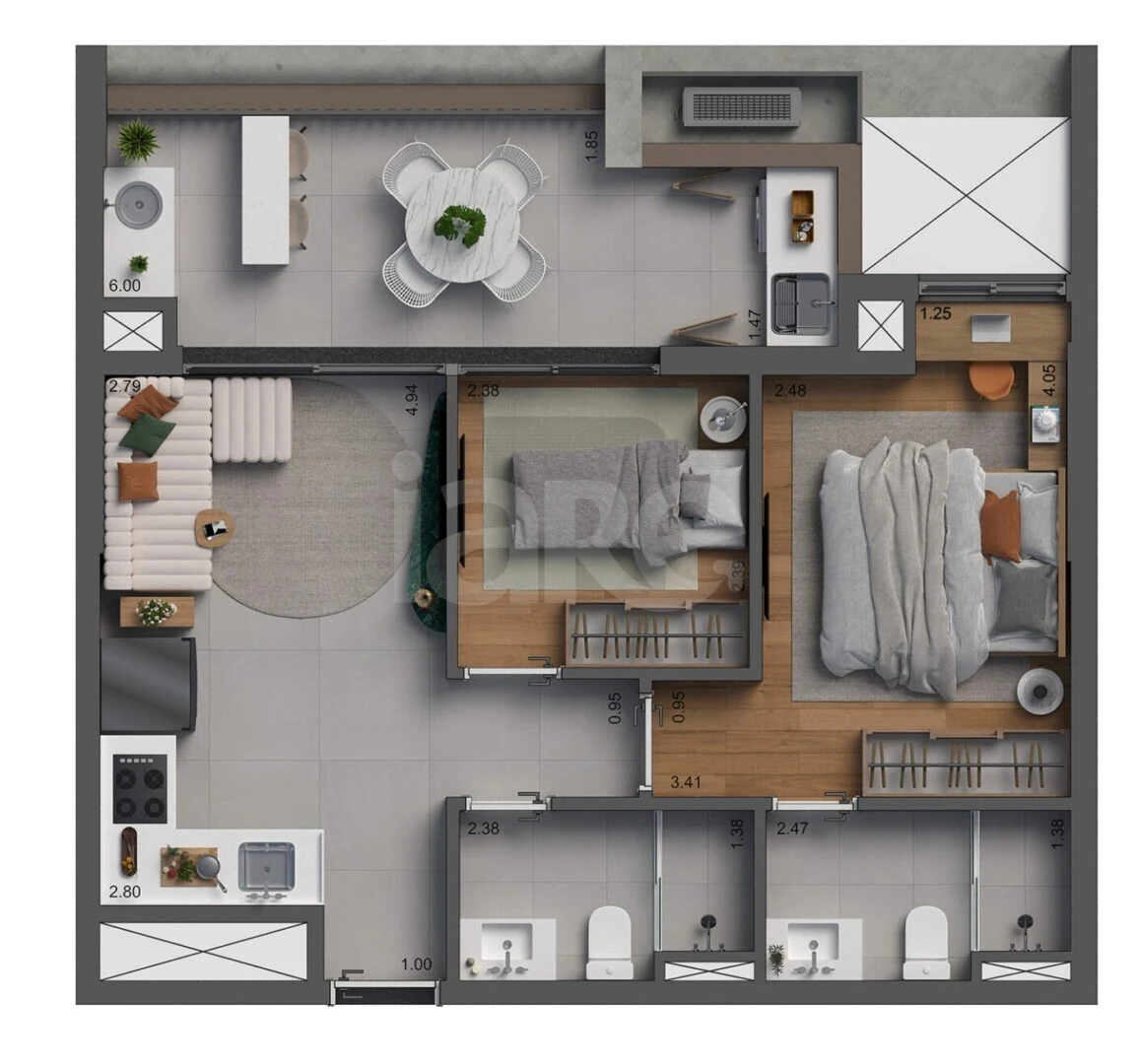 Planta — Apartamento 59,78 m²