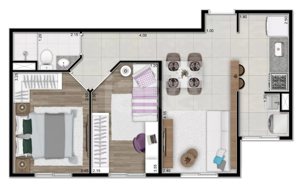 Planta — Apartamento 43,77 m²