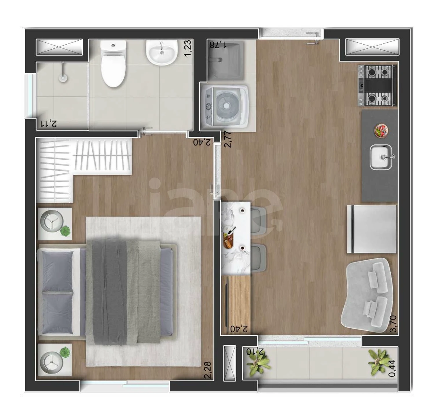 Planta — Apartamento 24,92 m²