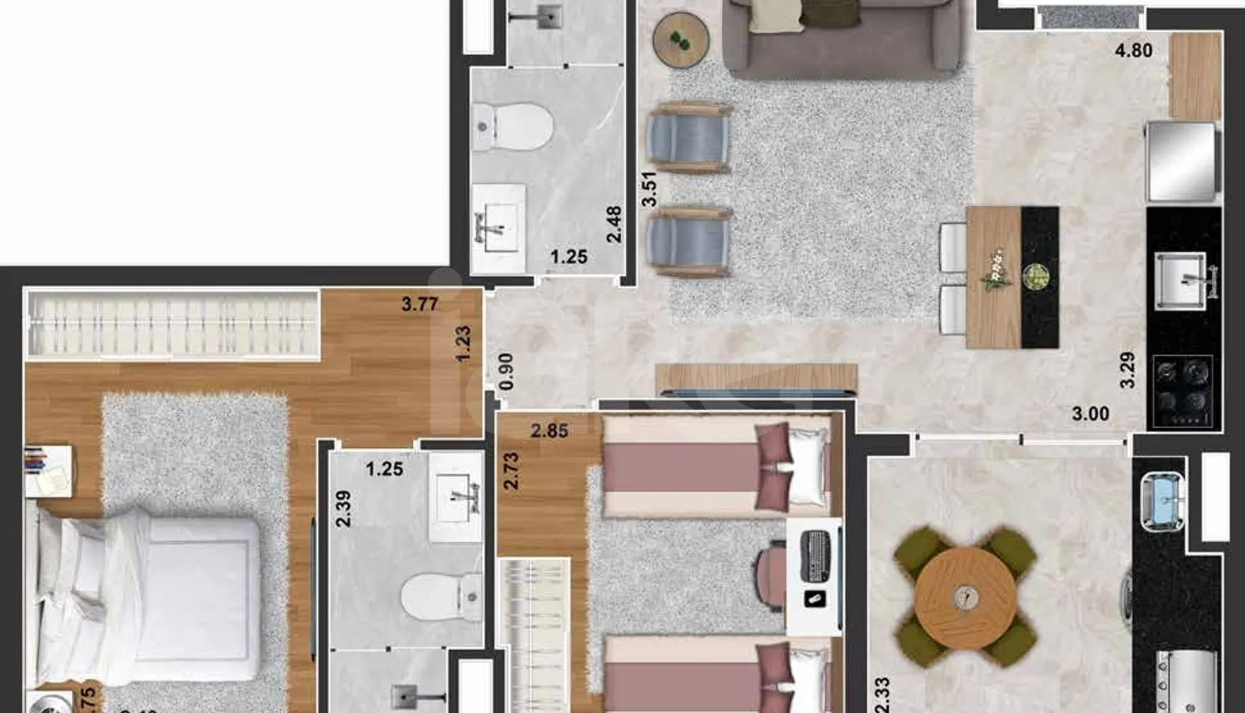 Planta — Apartamento 54,89 m²