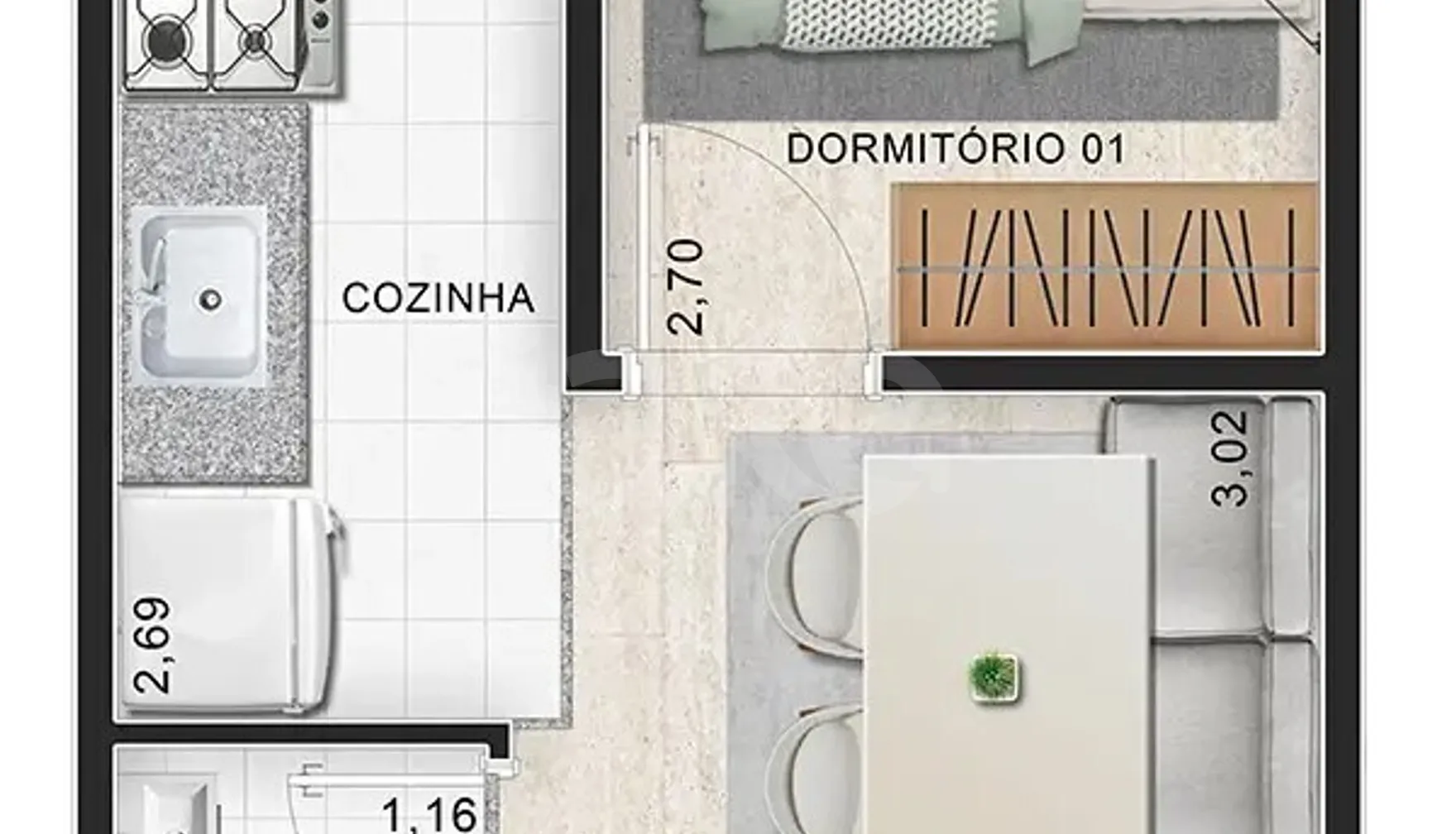 Planta — Apartamento 24,04 m²