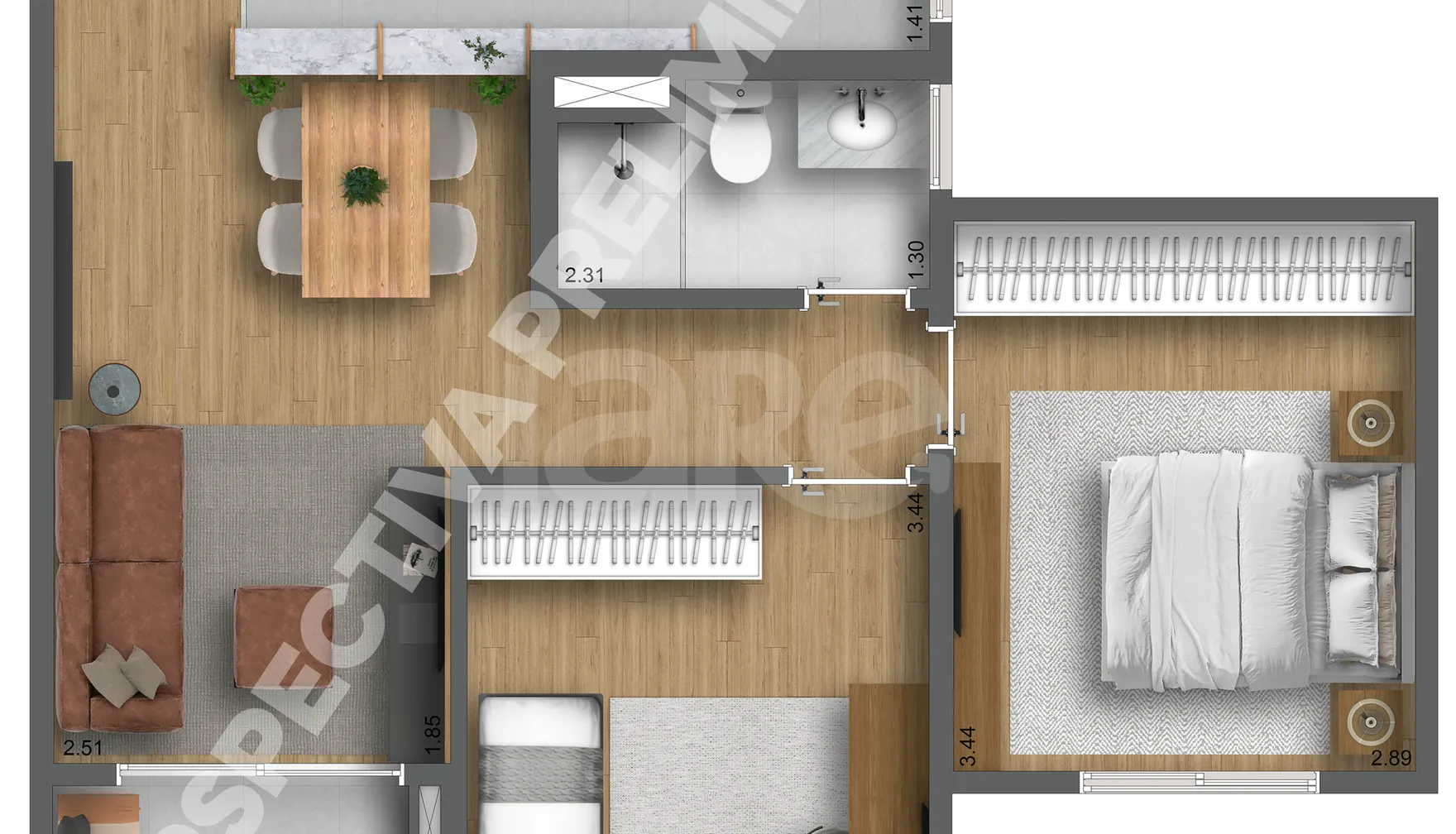 Planta — Apartamento 57,95 m²