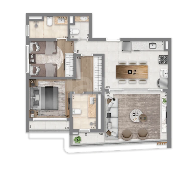 Planta — Apartamento 76,5 m²