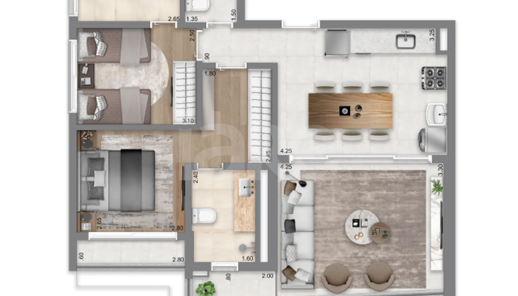 Planta — Apartamento 76,5 m²