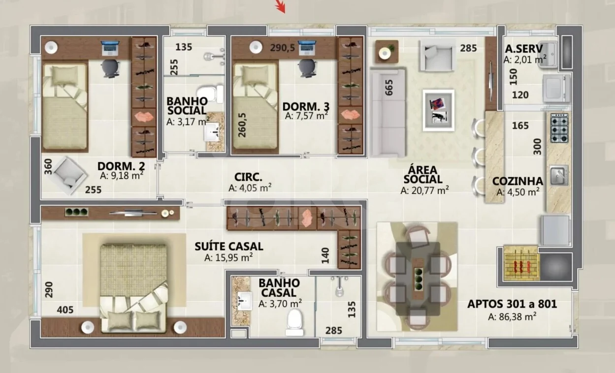 Planta — Apartamento 86,38 m²