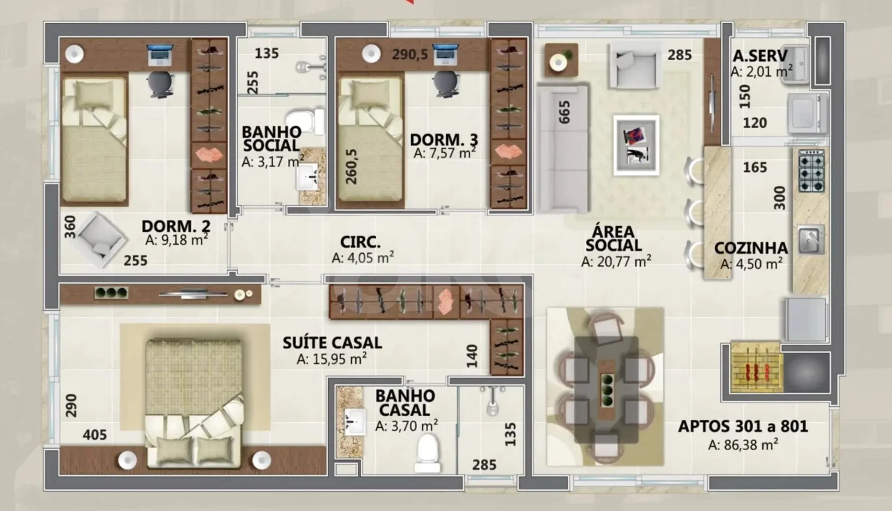 Planta — Apartamento 86,38 m²