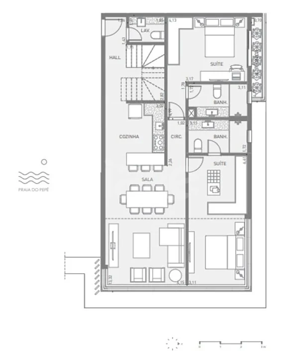 Planta — Cobertura Duplex 265,9 m² · 1º pavimento