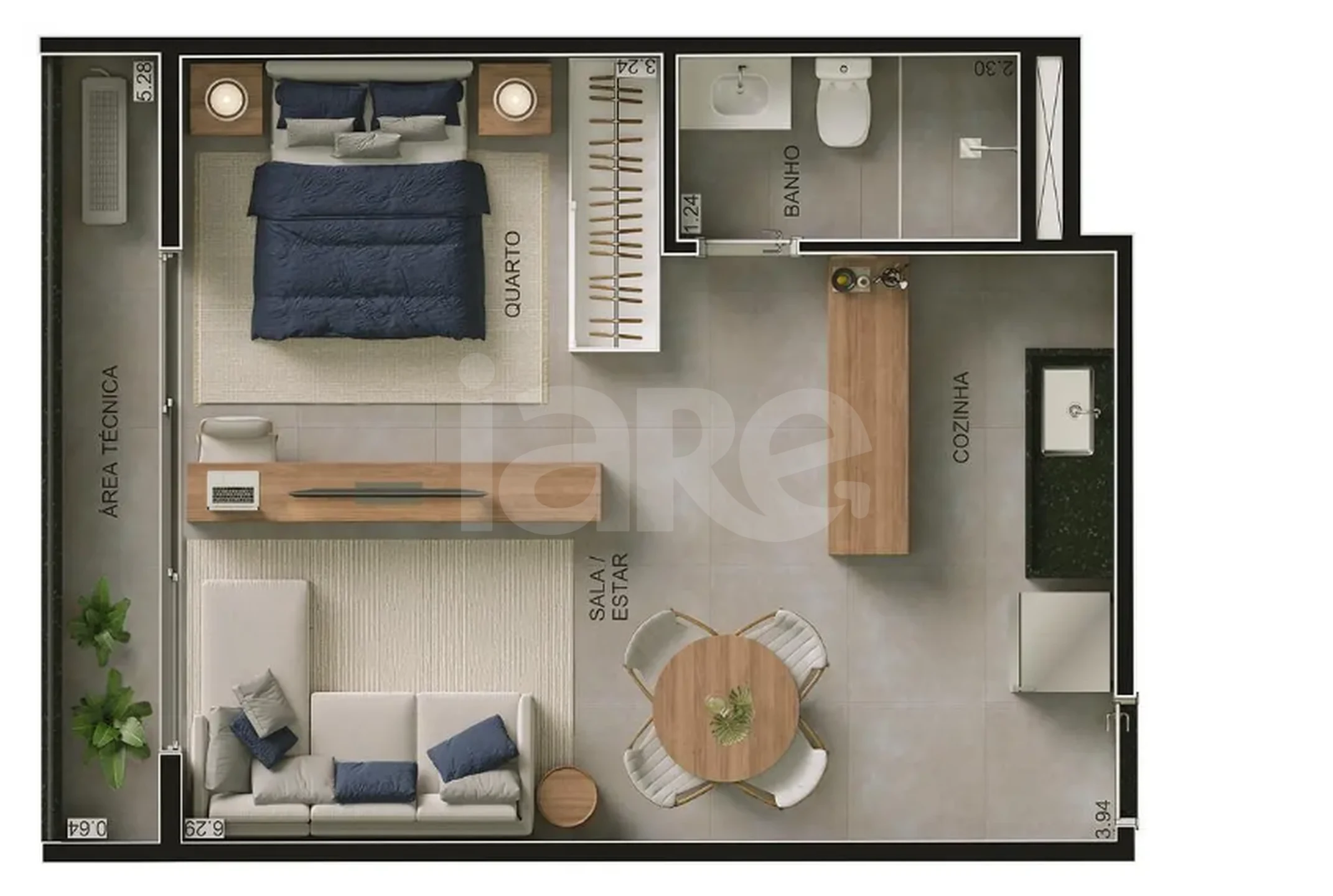 Planta — Studio 39,79 m²