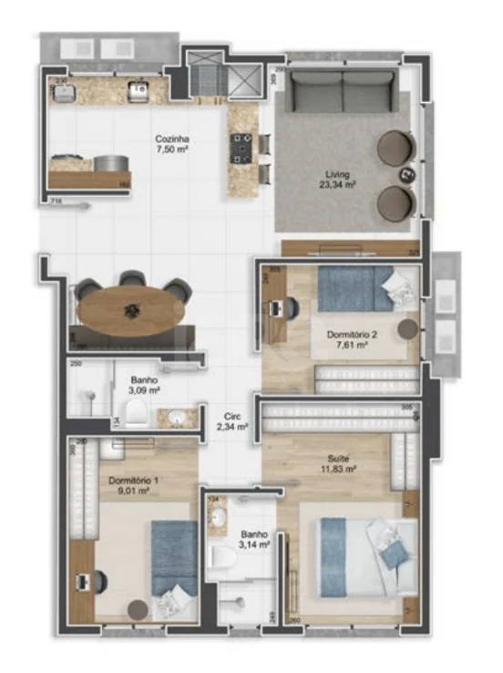 Planta — Apartamento 80,86 m²