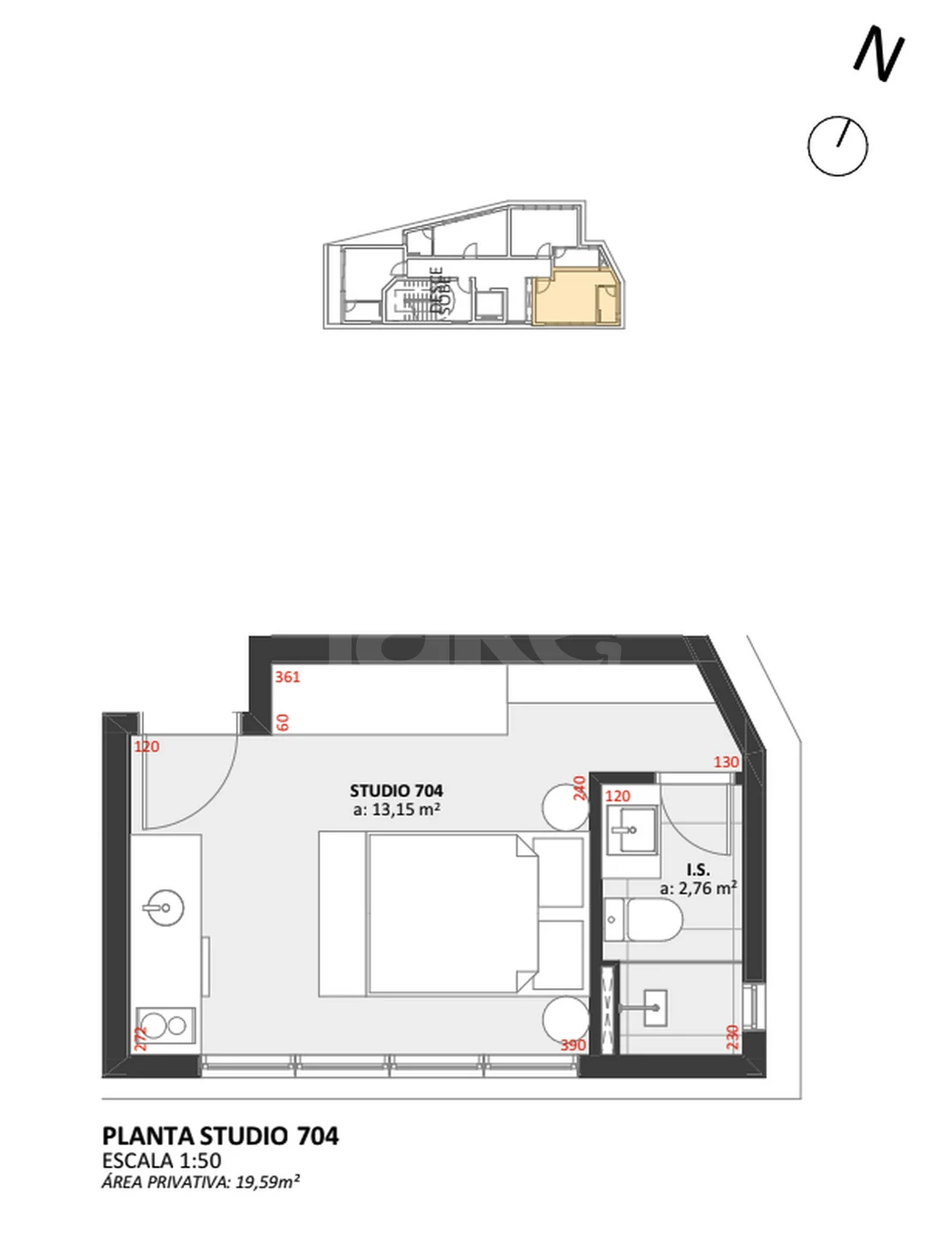 Planta — Studio 19,59 m²
