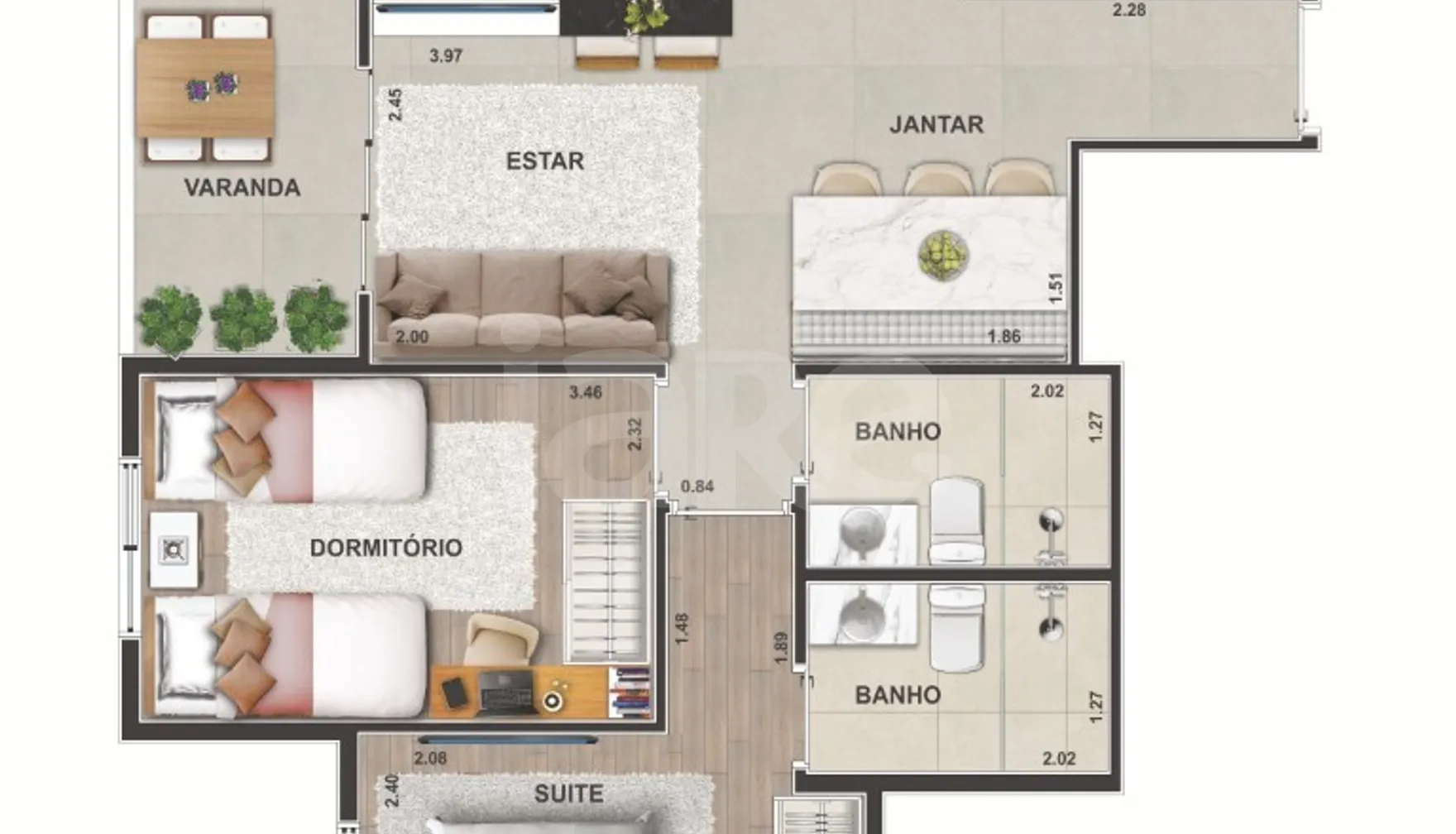 Planta — Apartamento 55,02 m²
