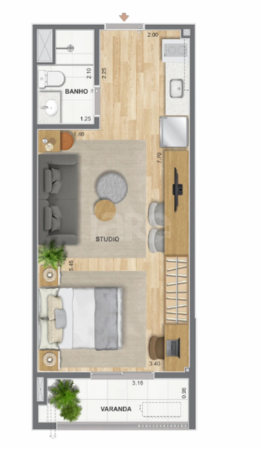 Planta — Studio 32,63 m²