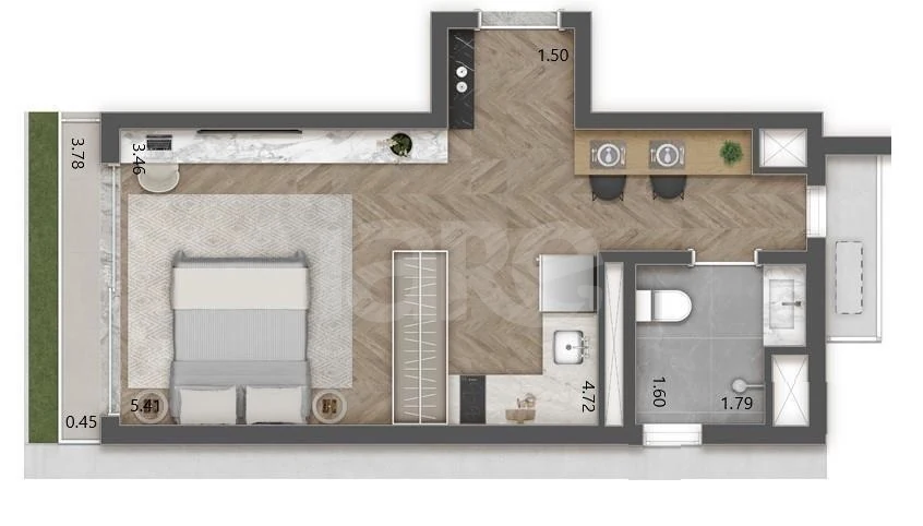 Planta — Studio 27,01 m²