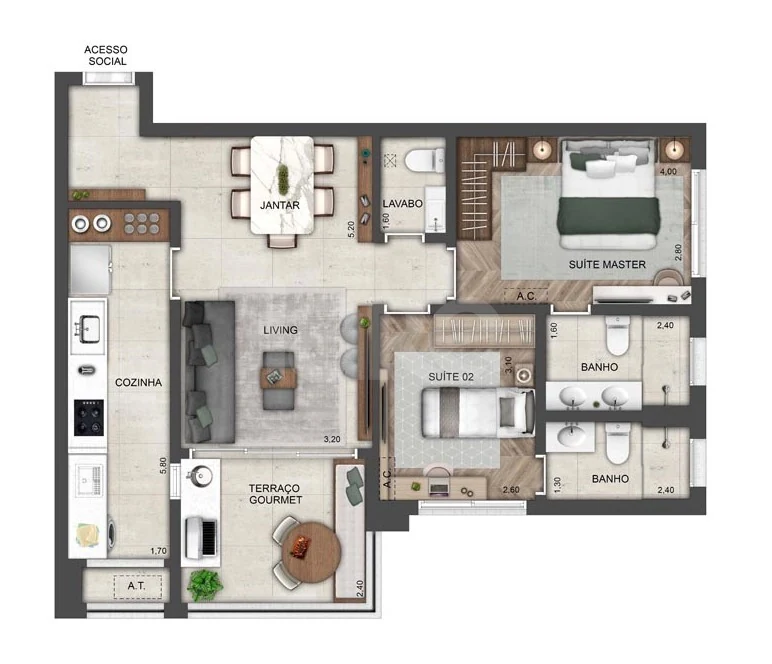 Planta — Apartamento 80,85 m²