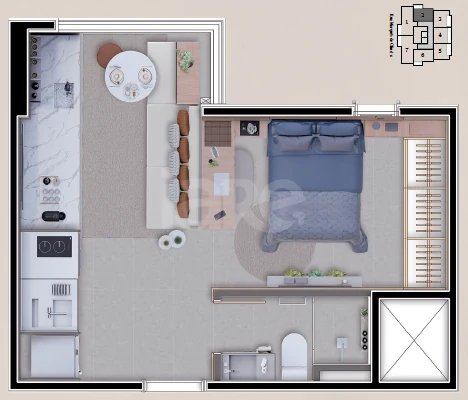 Planta — Studio 29,75 m²