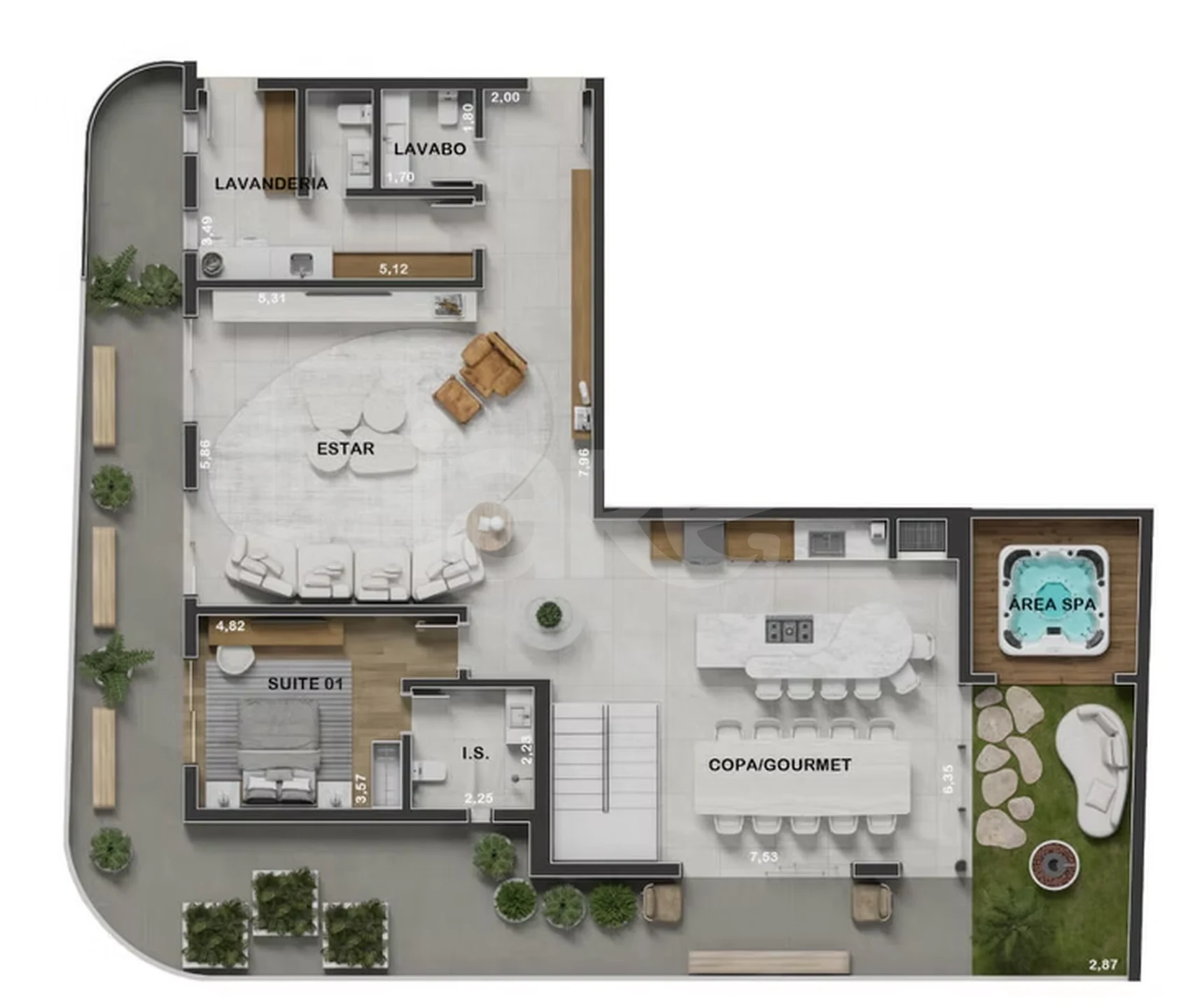Planta — Garden 4 - 4 dorm 359m² duplex superior · 1º pavimento