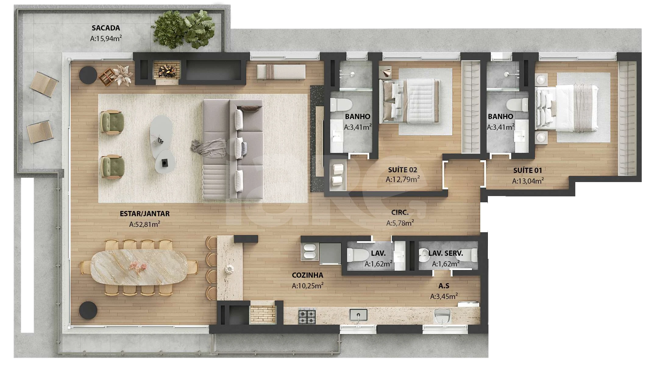 Planta — Apartamento 156,09 m²