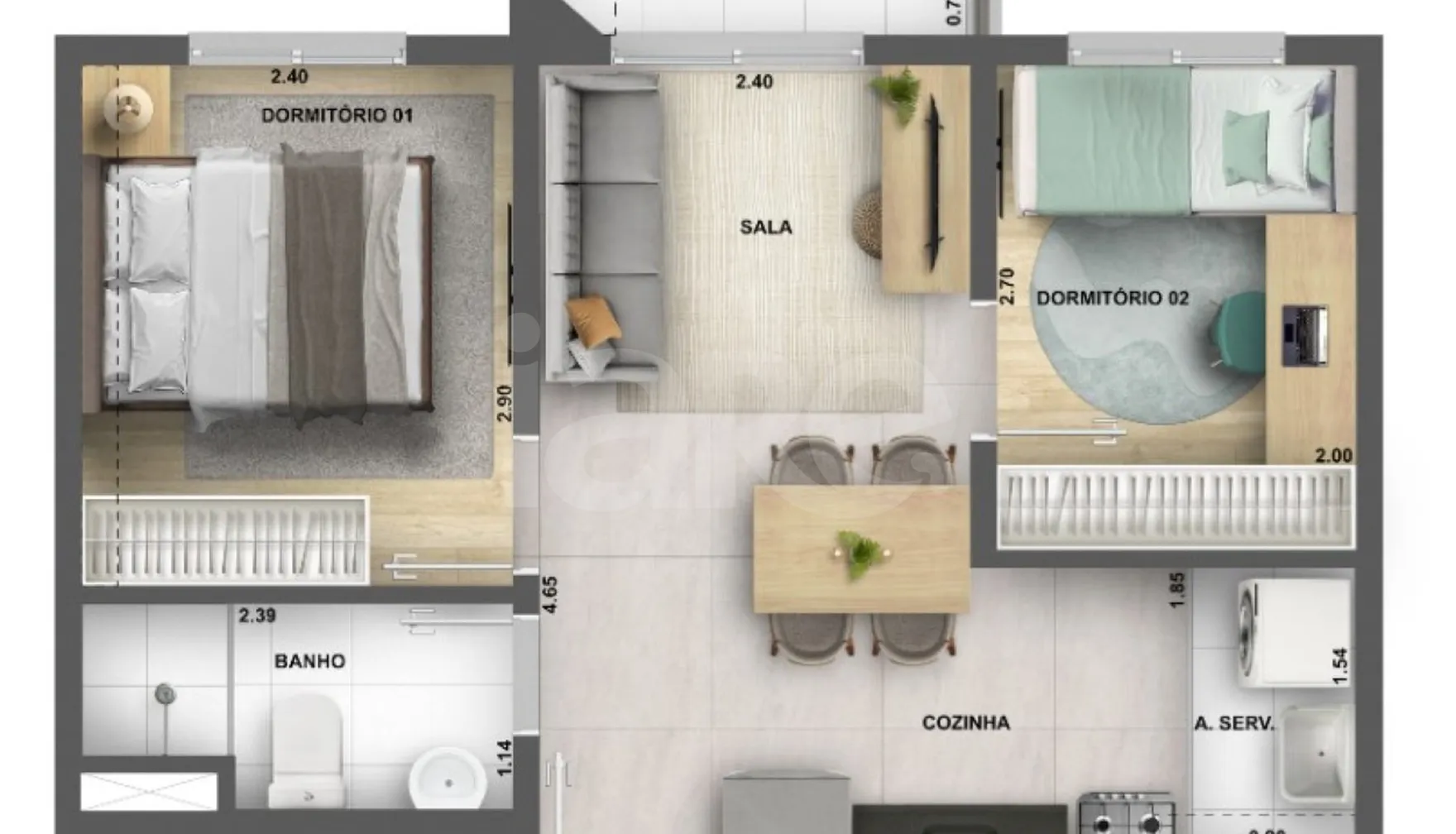 Planta — Apartamento 37 m²