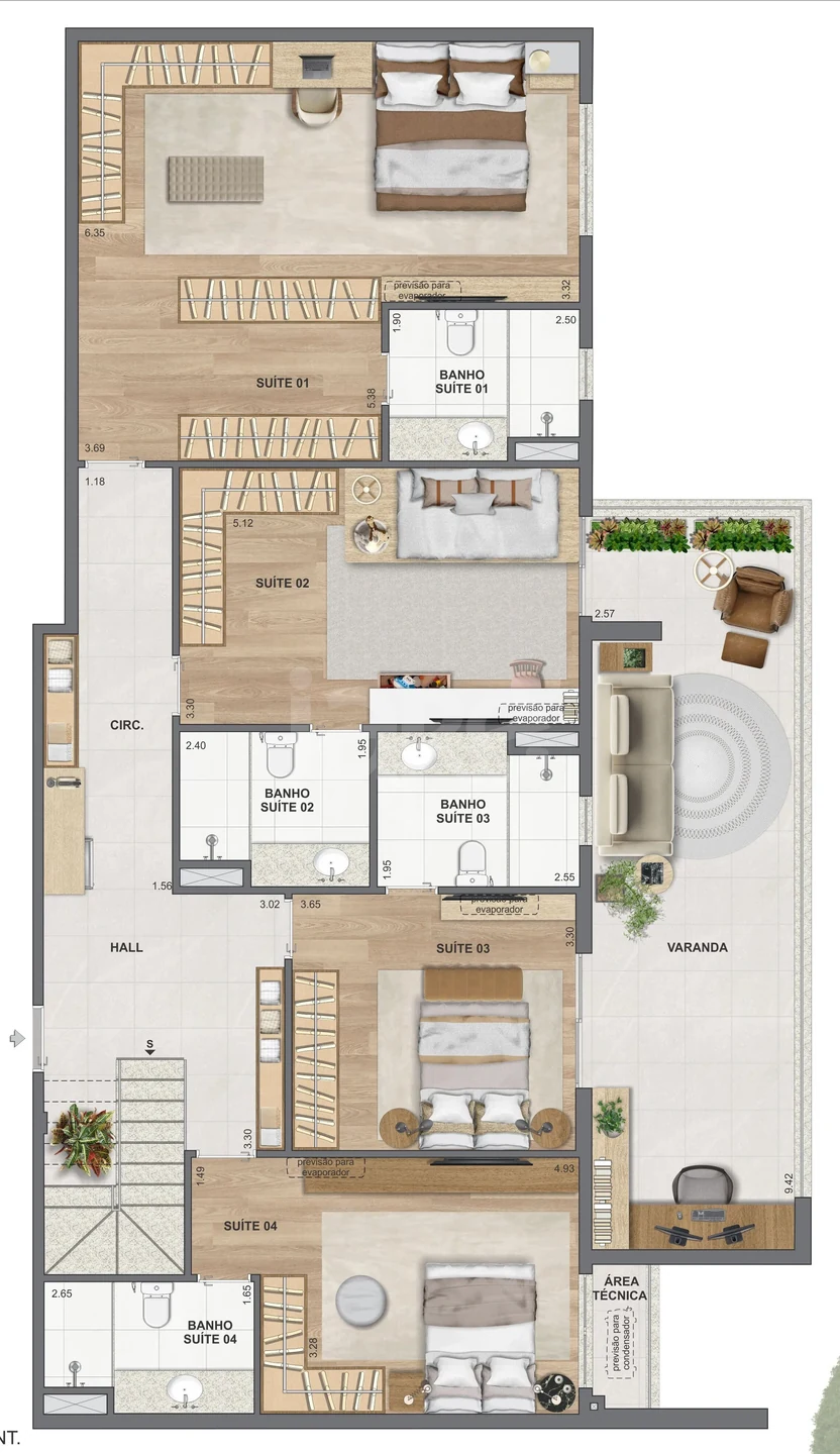 Planta — Cobertura Duplex 310,64 m² · 1º pavimento