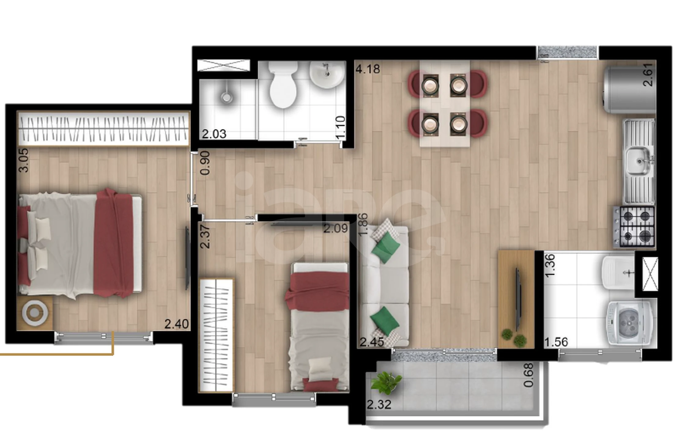 Planta — Apartamento 40,75 m²