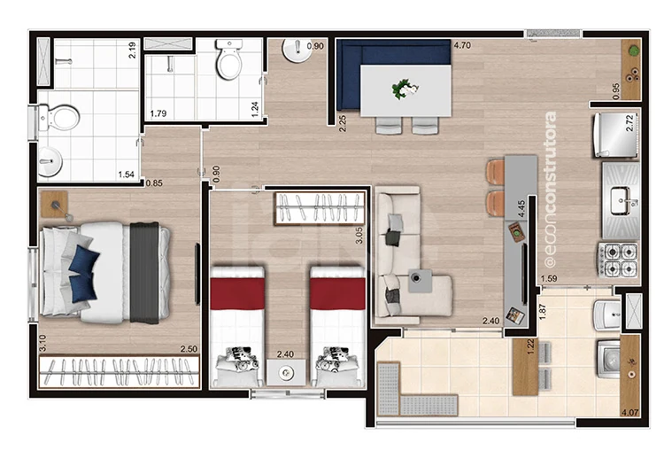 Planta — Apartamento 55,33 m²