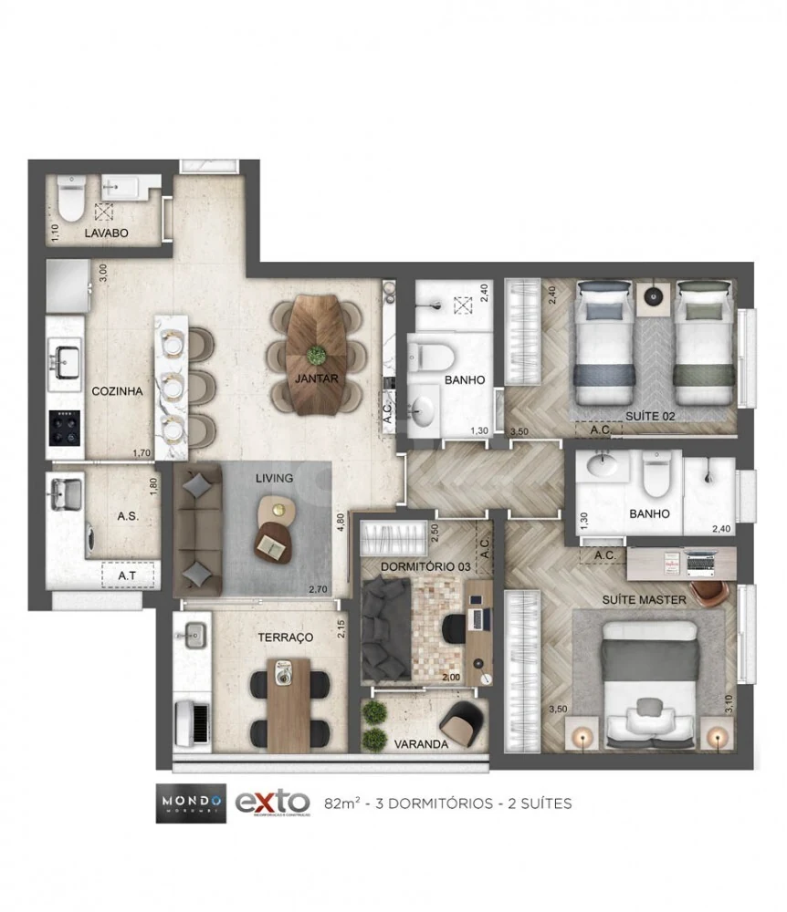 Planta — Apartamento 82,5 m²